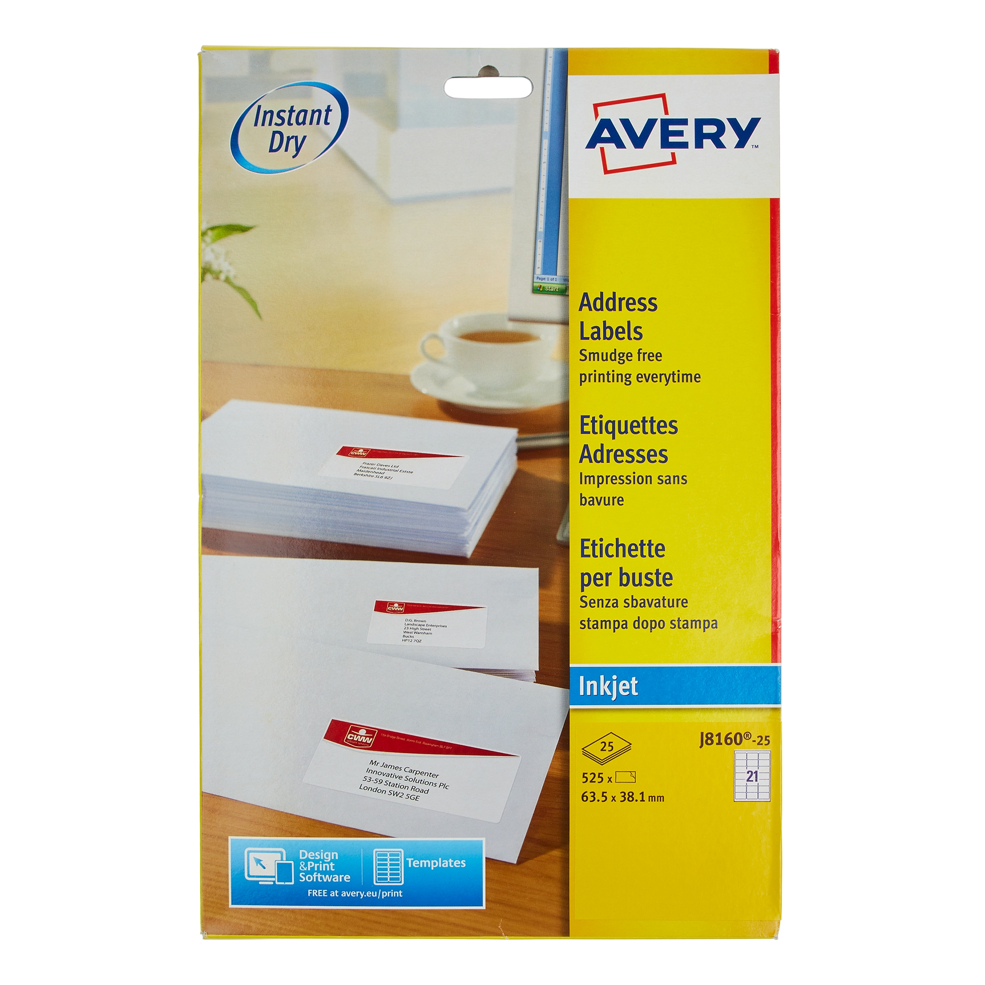 White Avery Quick-Dry Labels - Pack of 25 Sheets